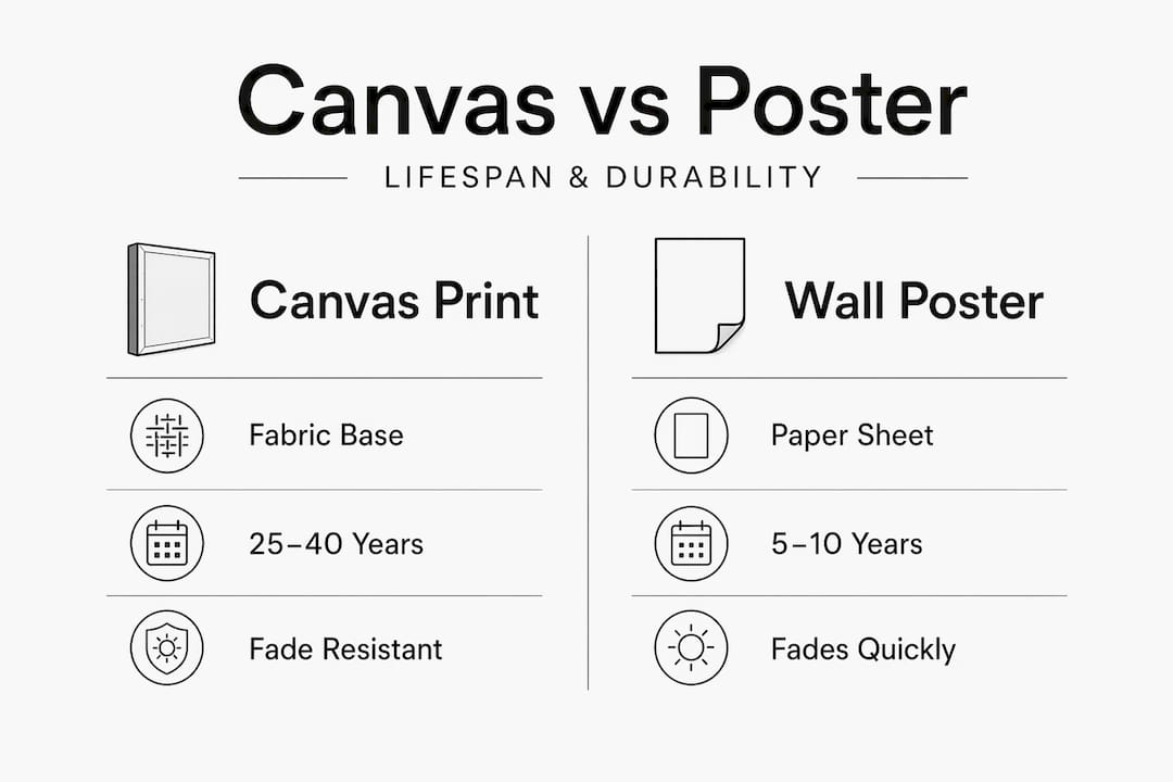 Infographic comparing canvas prints and wall posters