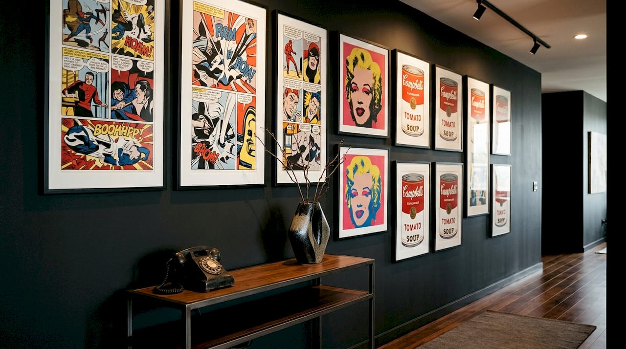 Gallery wall with iconic pop art prints