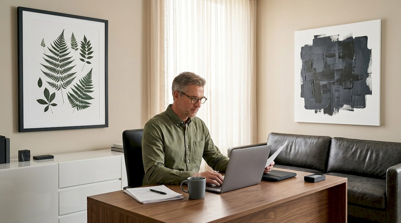 Executive workspace with curated environmental art
