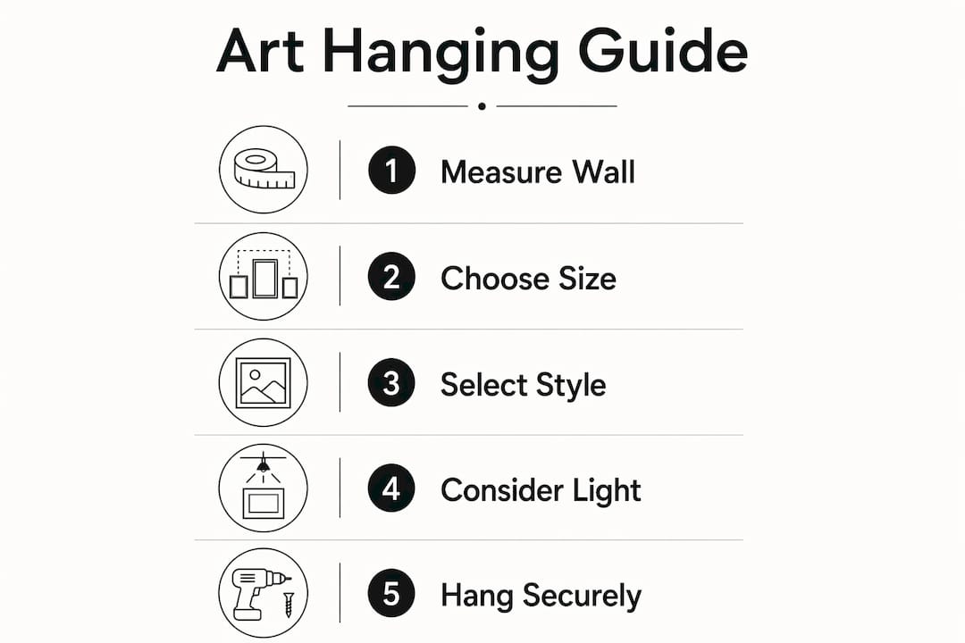 Infographic with five steps for hanging urban apartment wall art