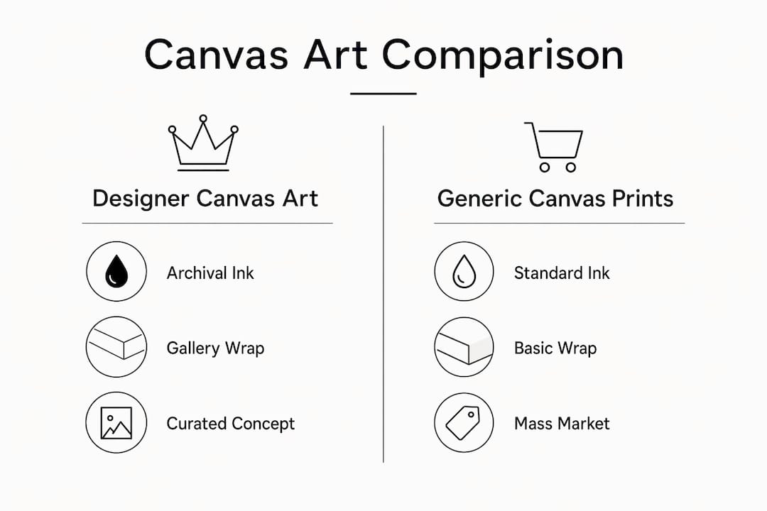Infographic comparing designer and generic canvas art features