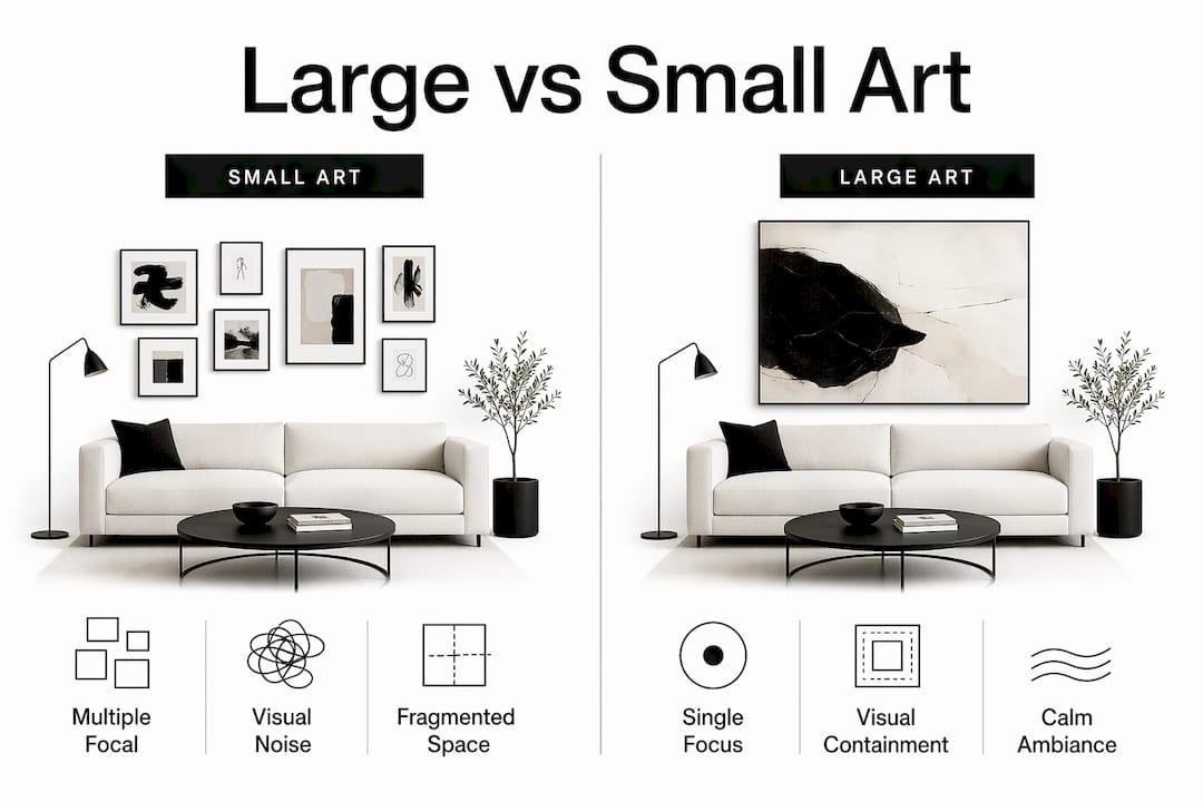 Infographic comparing benefits of large and small art