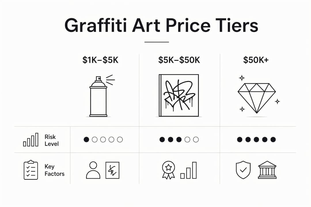 Hierarchy infographic of graffiti art price tiers and factors
