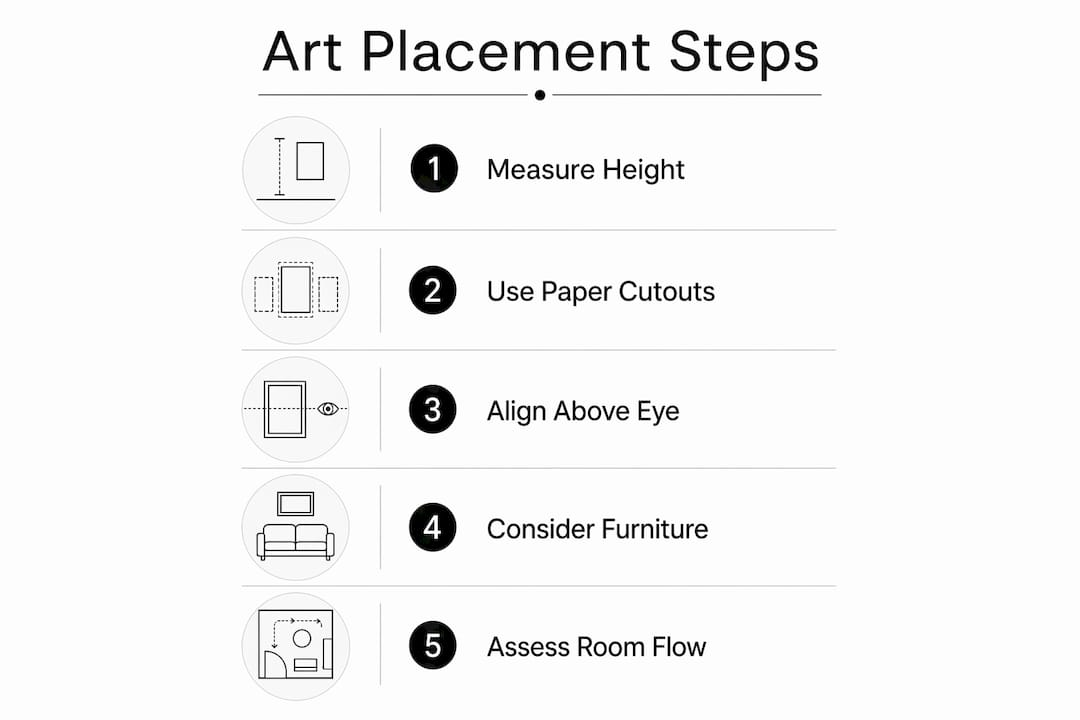 Infographic outlining steps to place wall art for spatial perception