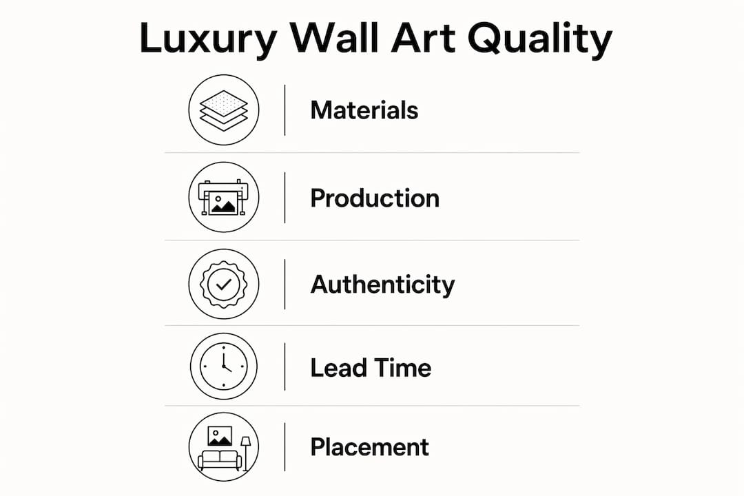 Infographic illustrating luxury wall art quality factors