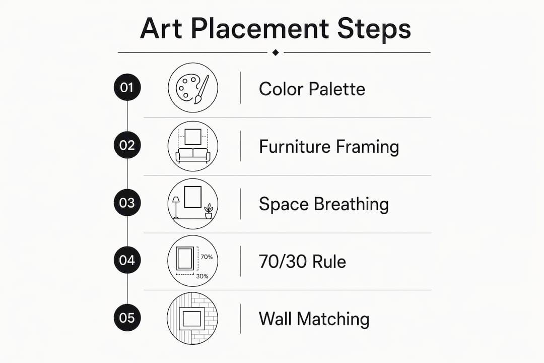 Infographic illustrating steps for placing oversized canvas art