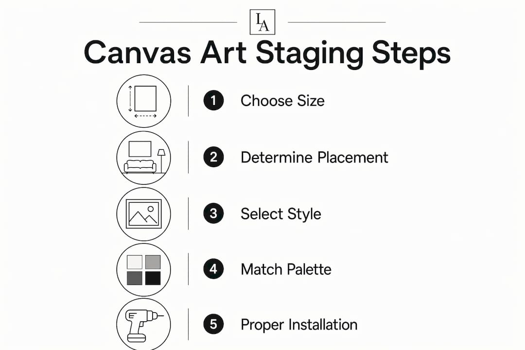 Infographic illustrating steps to stage homes using contemporary canvas art