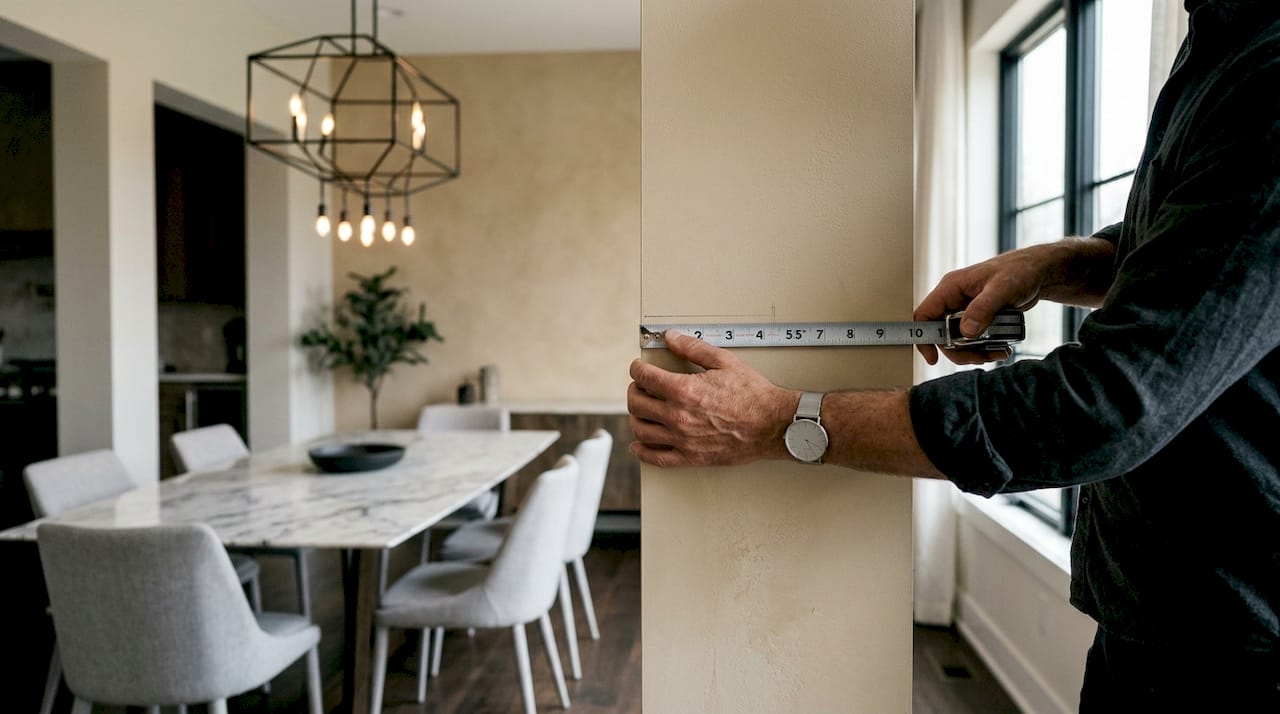 Decorator marking wall height for art placement
