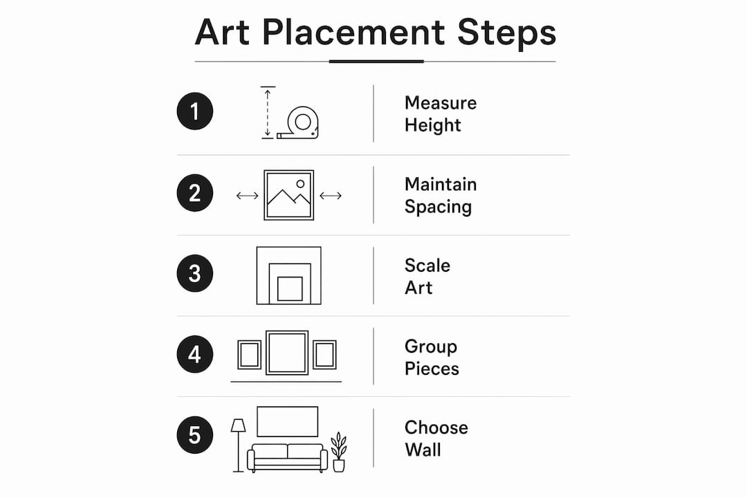 Infographic illustrating steps for dining room wall art placement