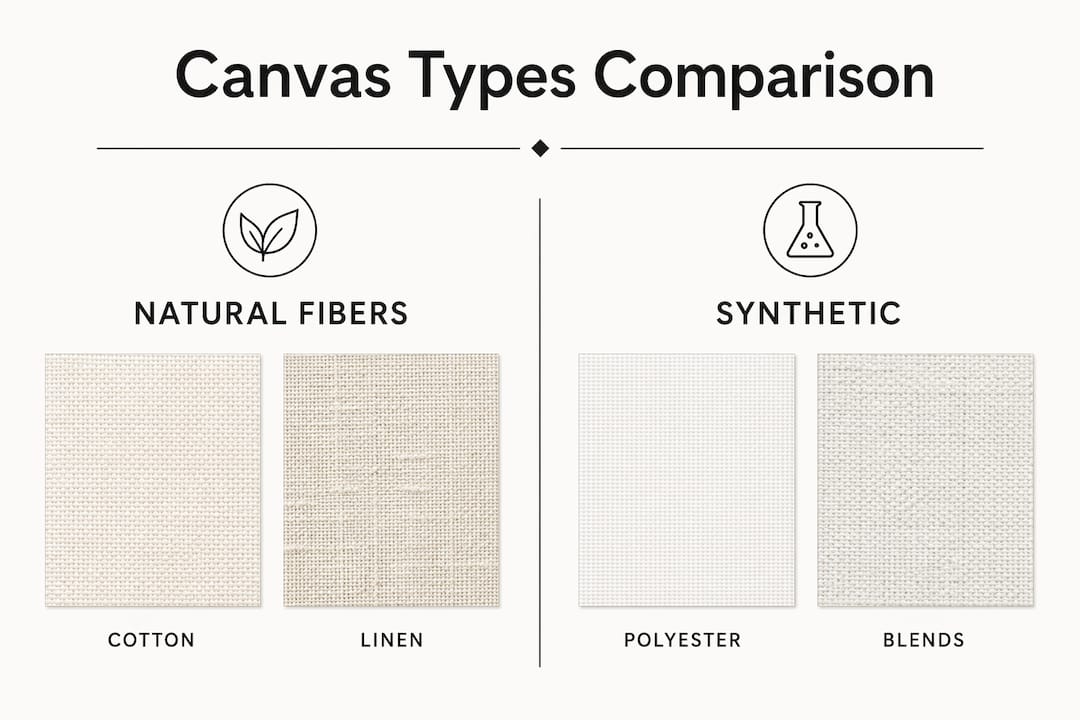 Infographic comparing natural and synthetic canvas types