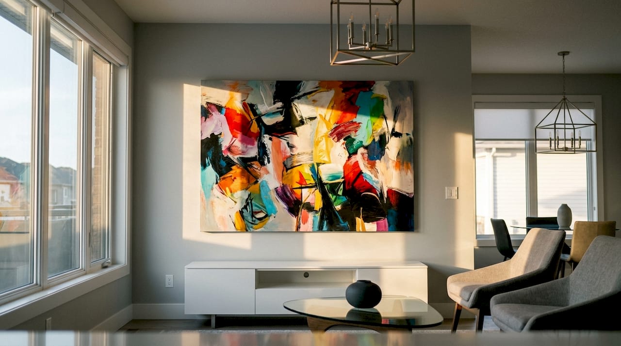 Bold canvas art creating room focal point
