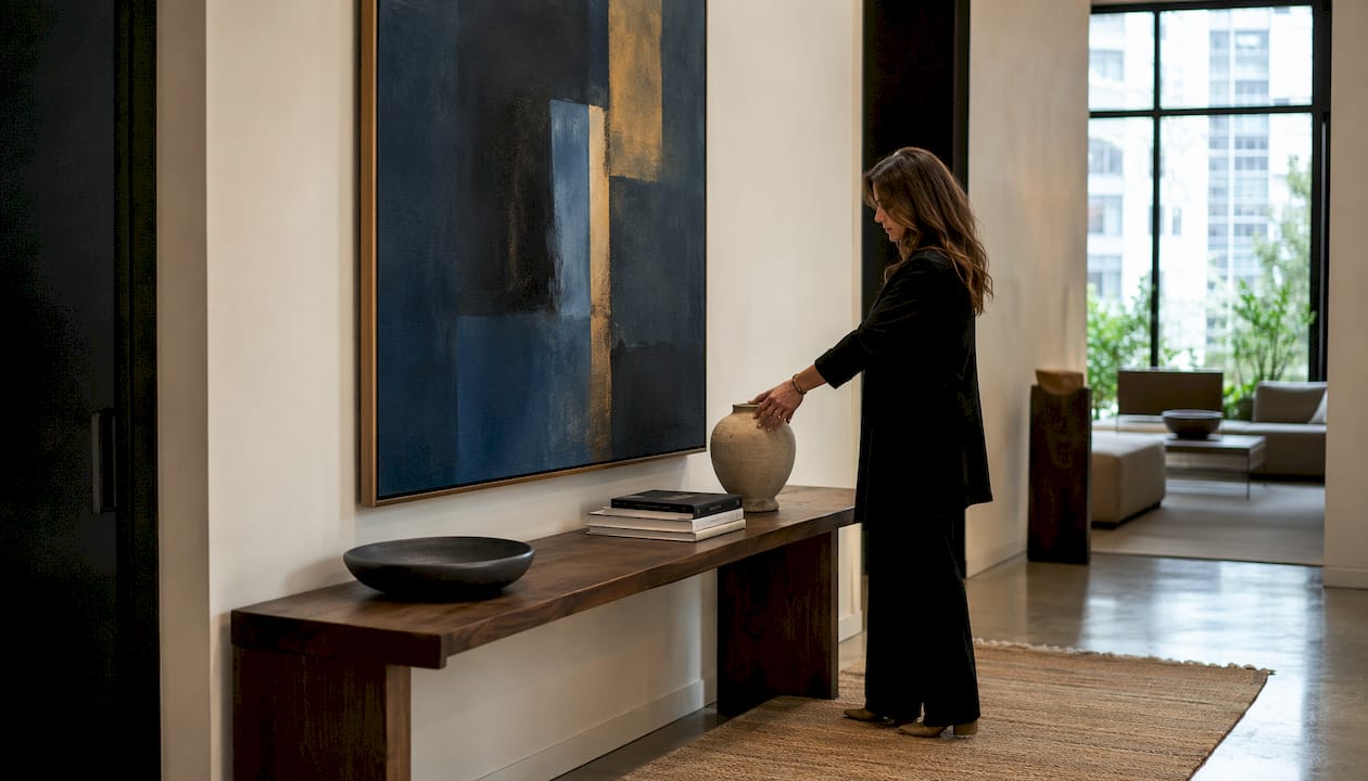 Abstract art in urban loft entryway