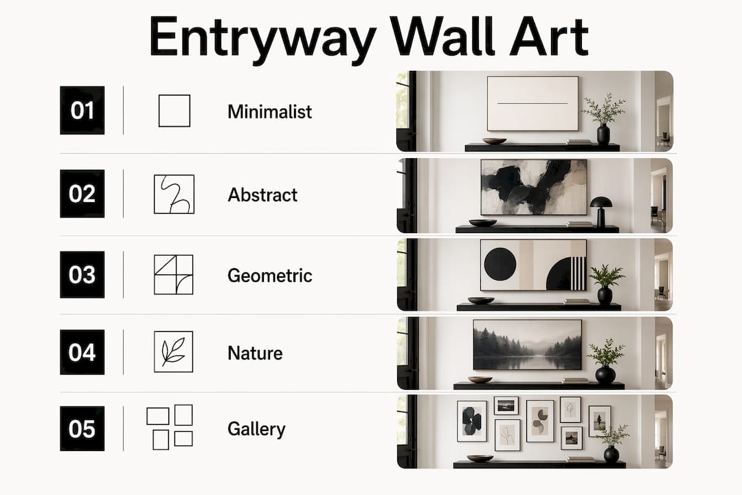 Infographic showing key entryway wall art styles and rankings