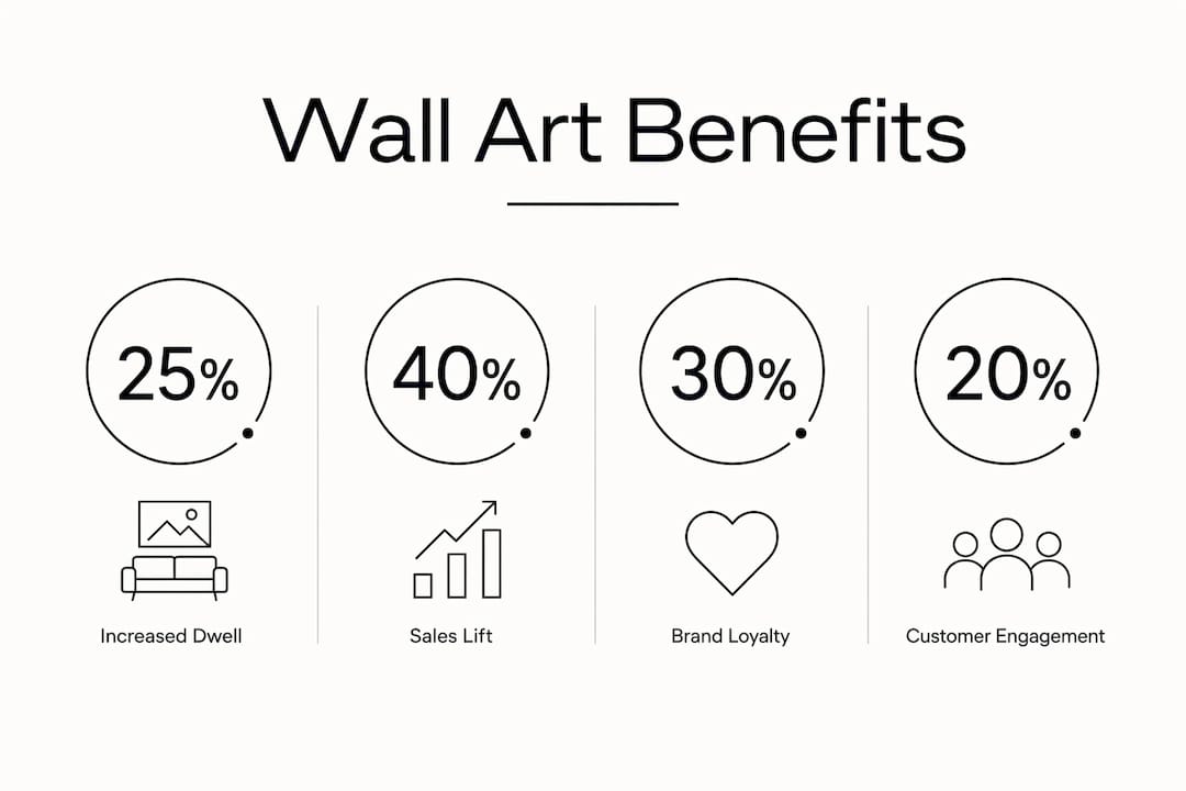 Infographic showing key benefits of wall art in retail