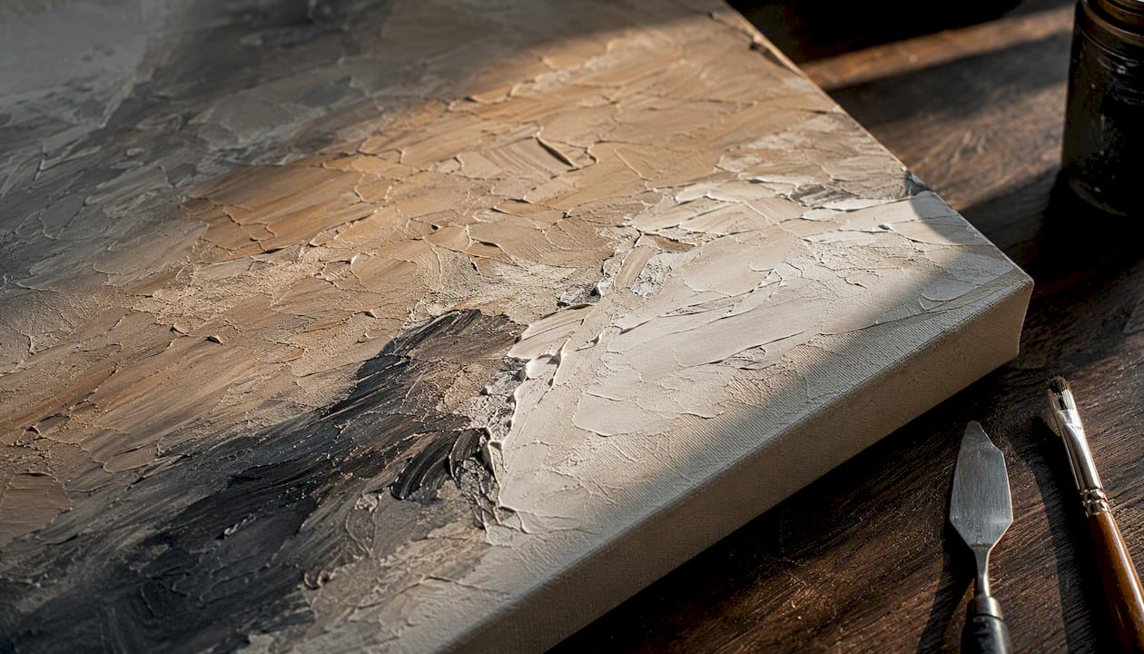 Close-up of textured canvas art detail