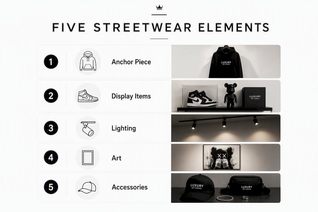 Infographic illustrating the five key elements of streetwear home decor