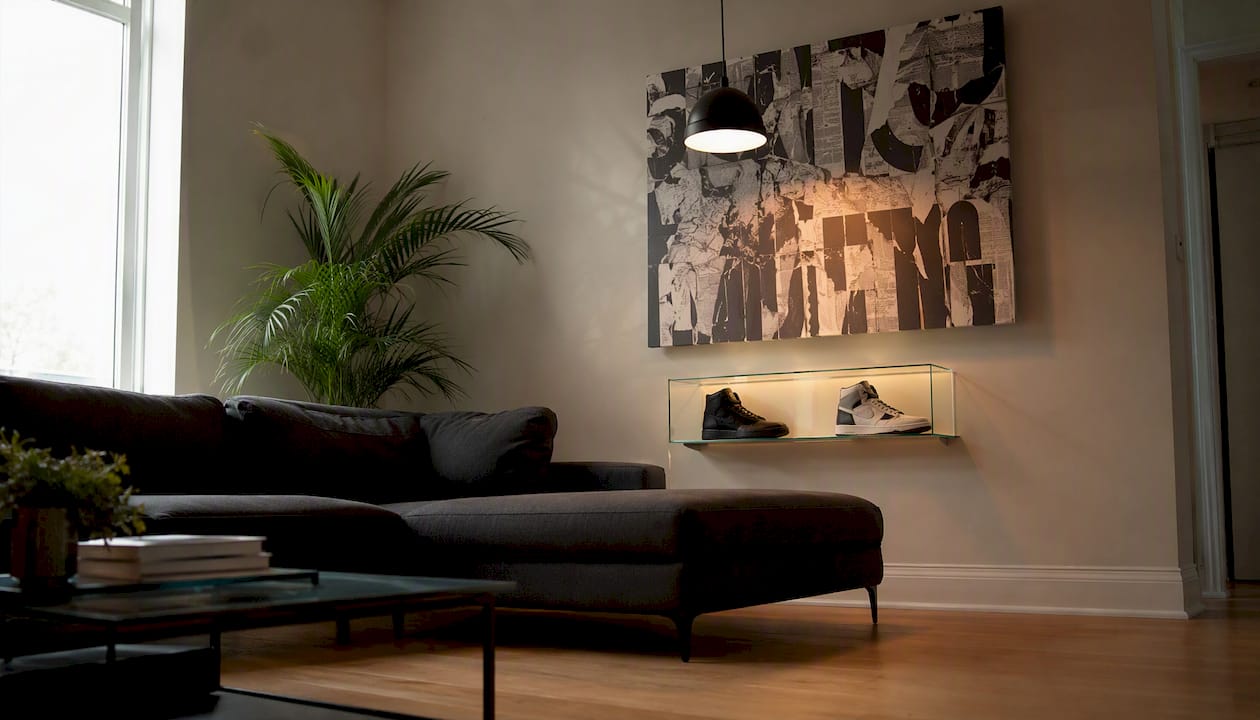 Living room with street style canvas and sneaker display