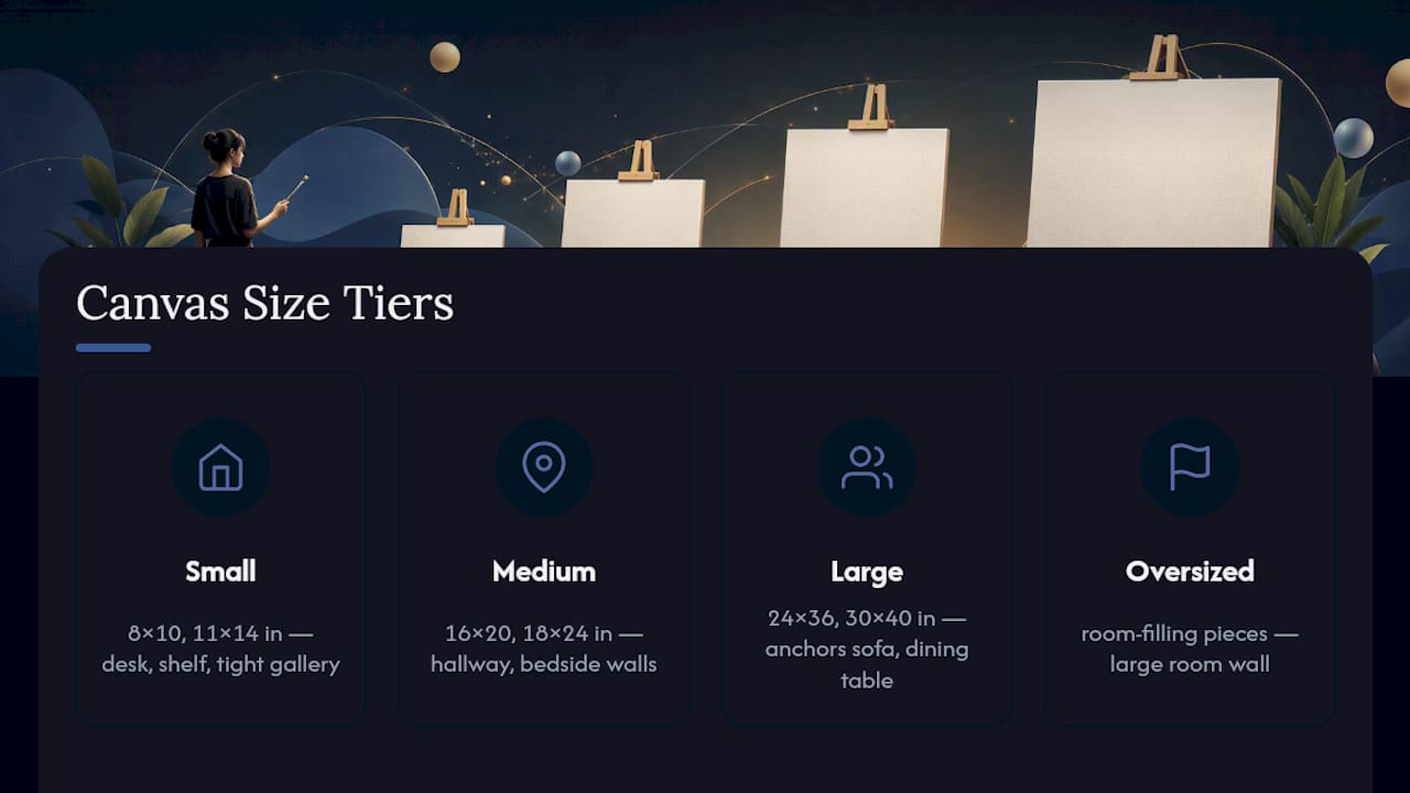 Diagram of canvas size tiers with dimensions and placement
