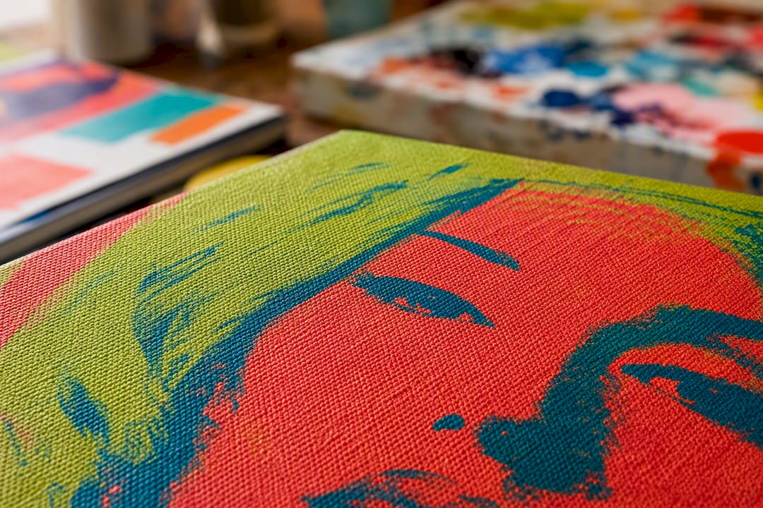 Close-up of textured archival canvas colors