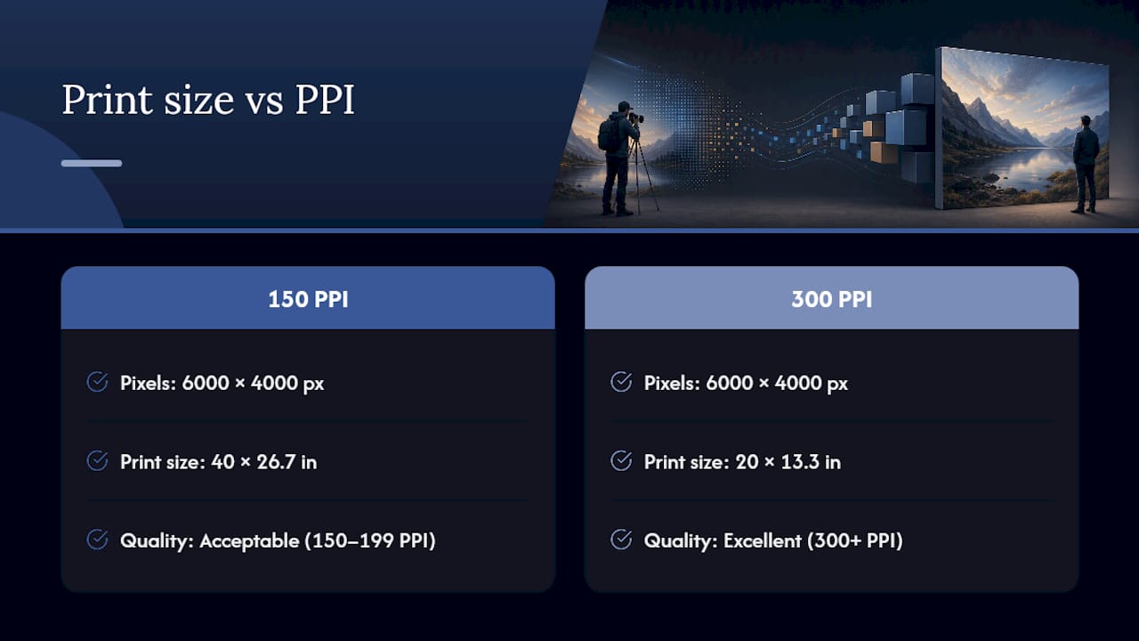 PPI comparison for canvas print sizes