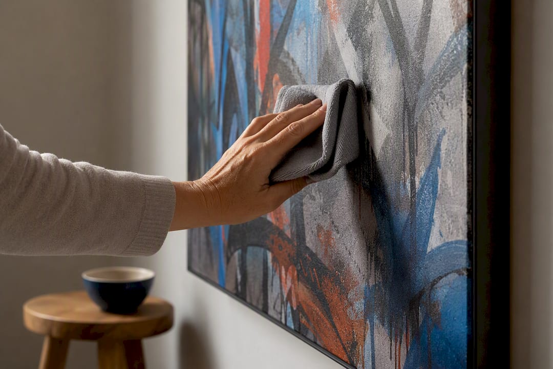 Hands dusting cropped graffiti canvas