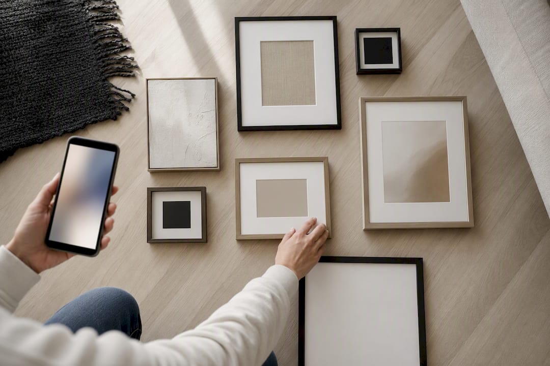 Renter photographing a gallery wall layout