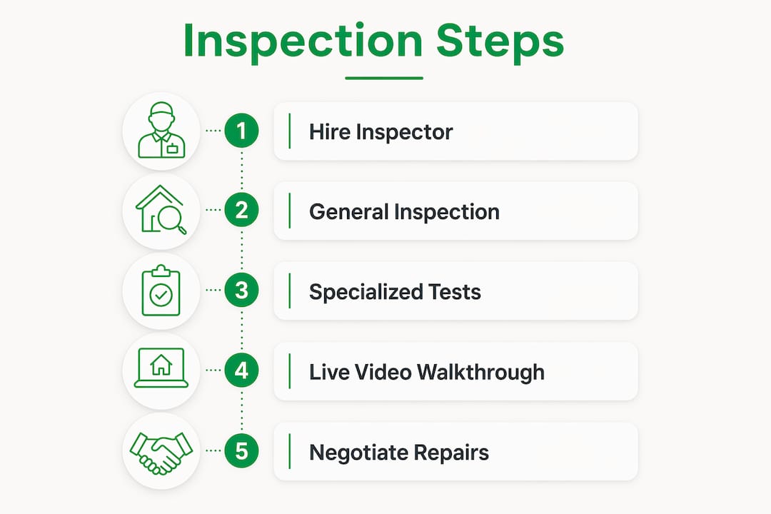 Infographic showing key steps for out-of-state home inspection
