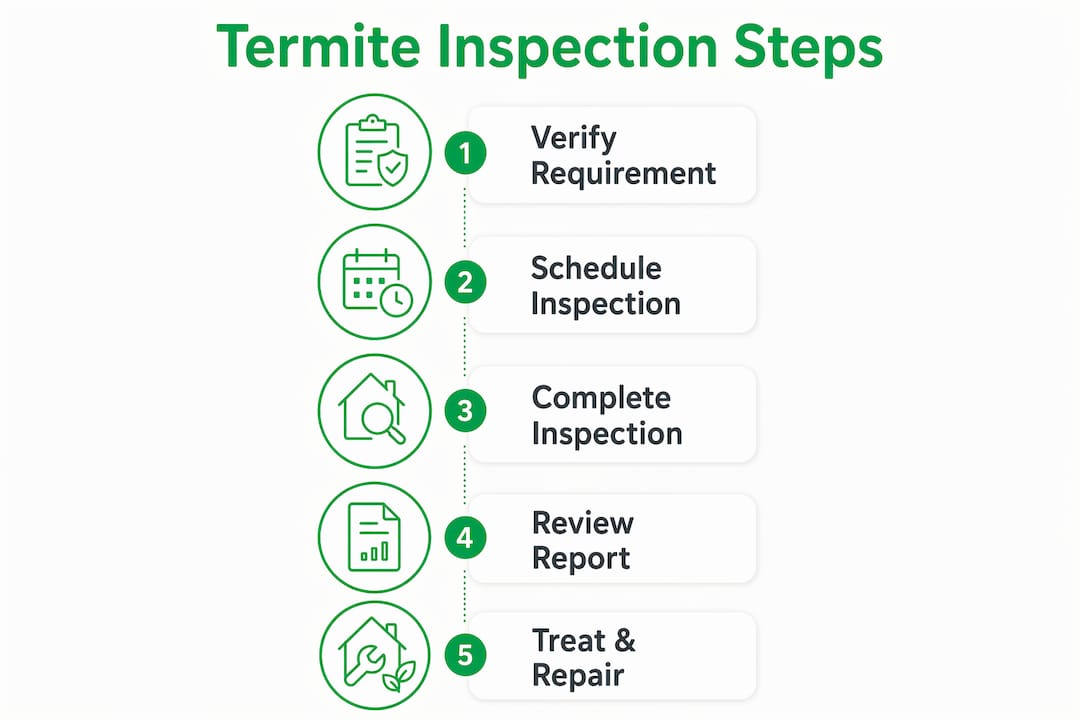 Infographic illustrating VA termite inspection process steps