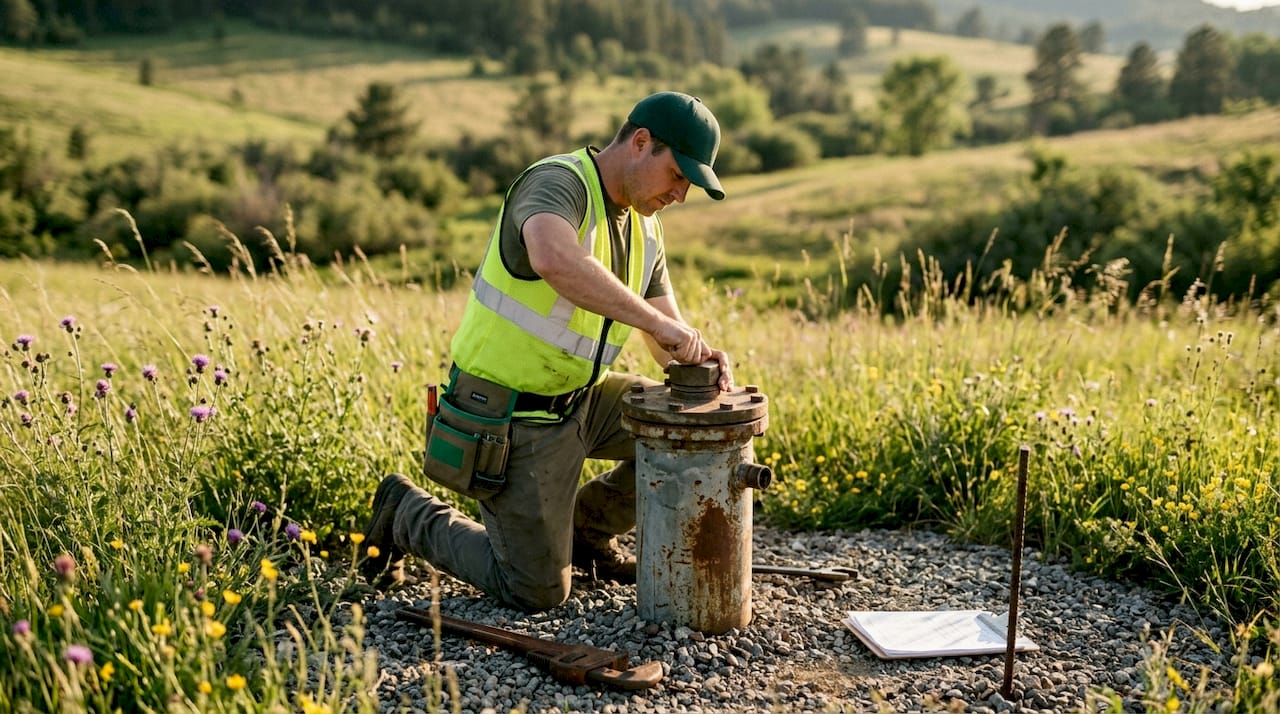 Inspector hands inspecting wellhead casing
