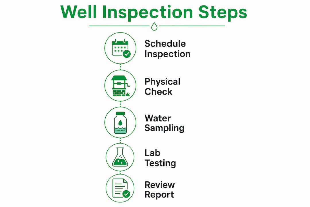 Infographic showing steps of well water inspection process