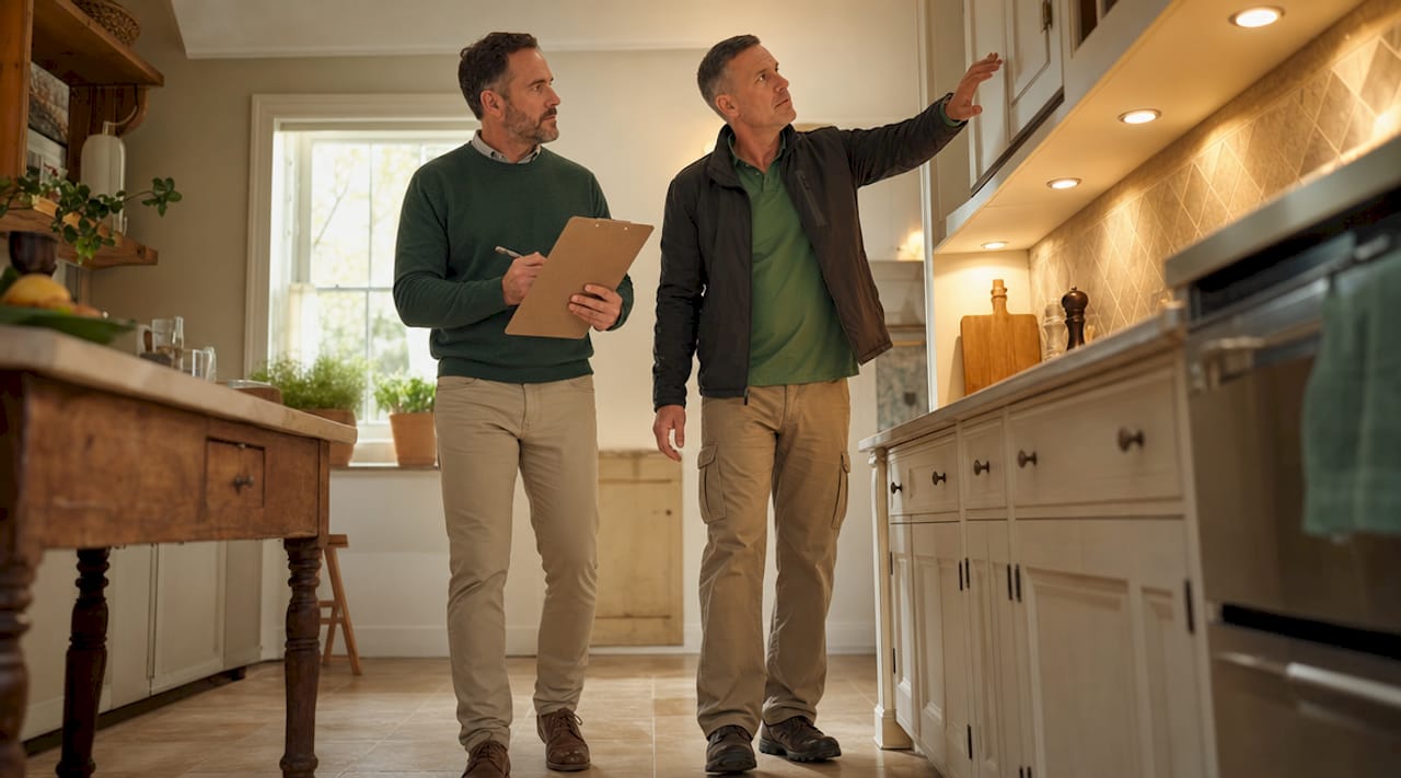 Buyer walking with inspector during home inspection