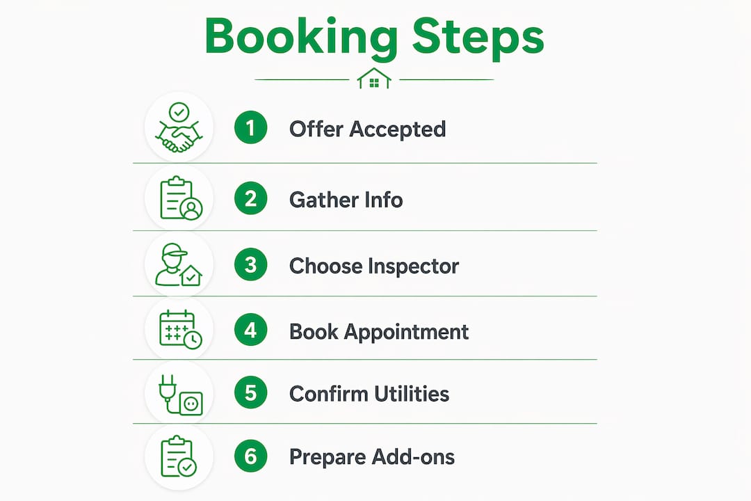 Infographic illustrating home inspection booking process step-by-step