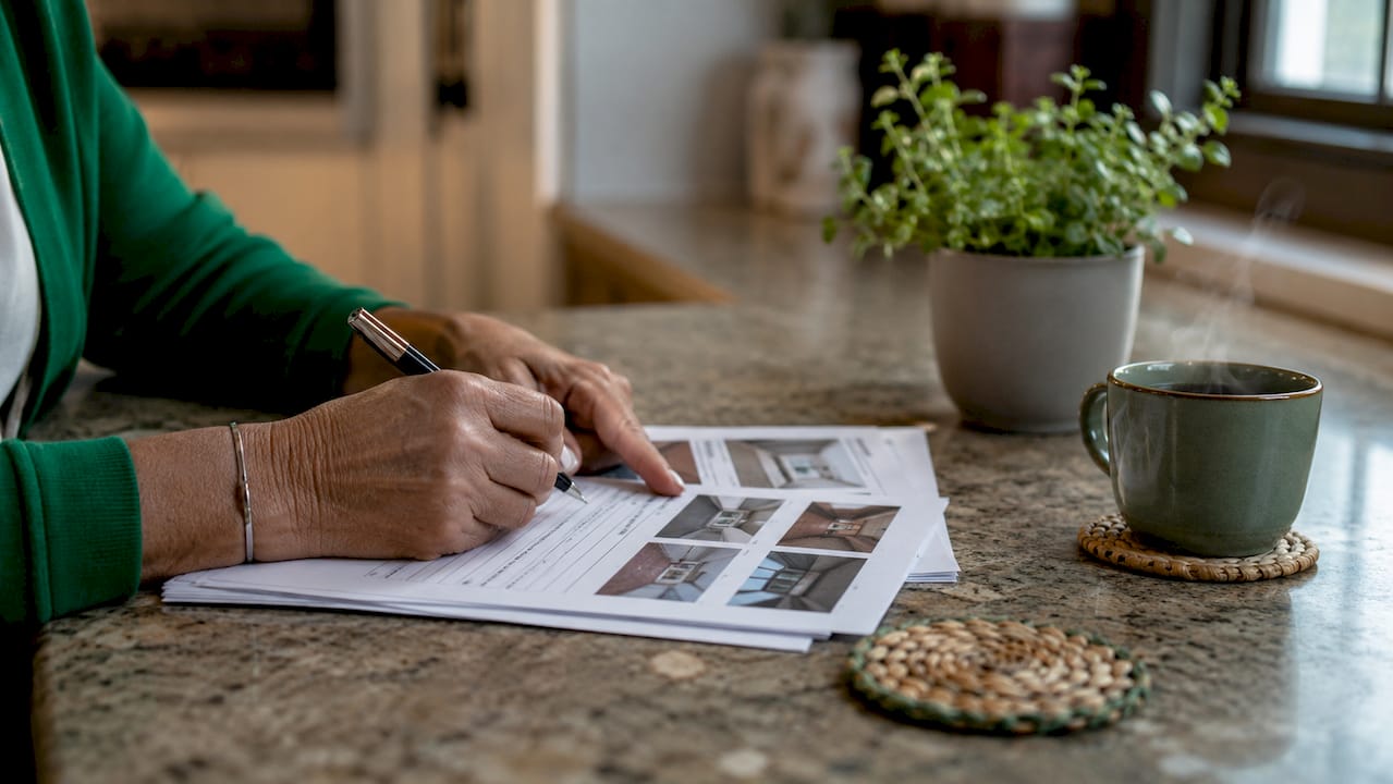 Close-up on hands reviewing home inspection quote