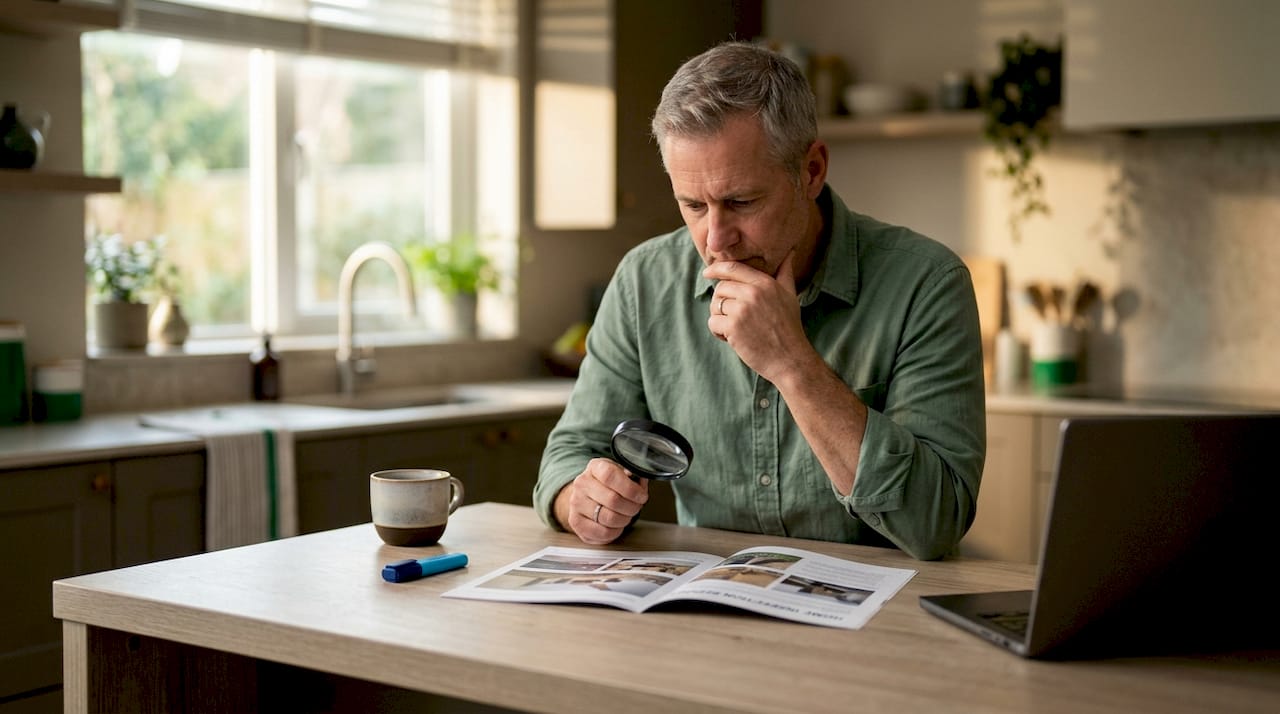 Man reviewing detailed home inspection report at desk
