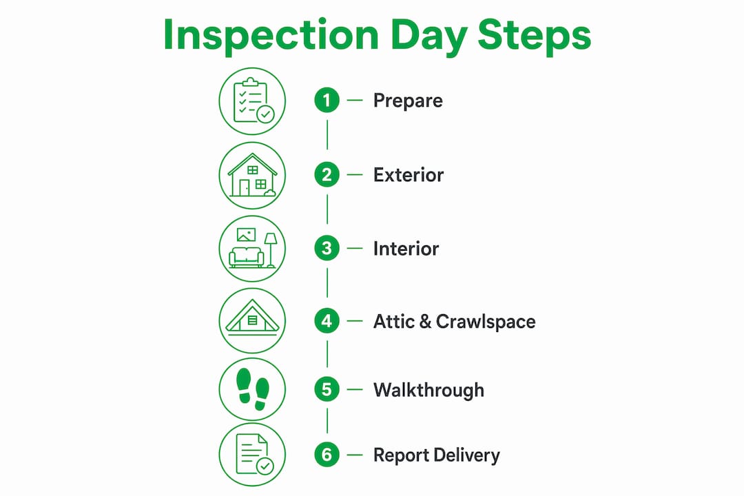 Infographic showing steps of home inspection day