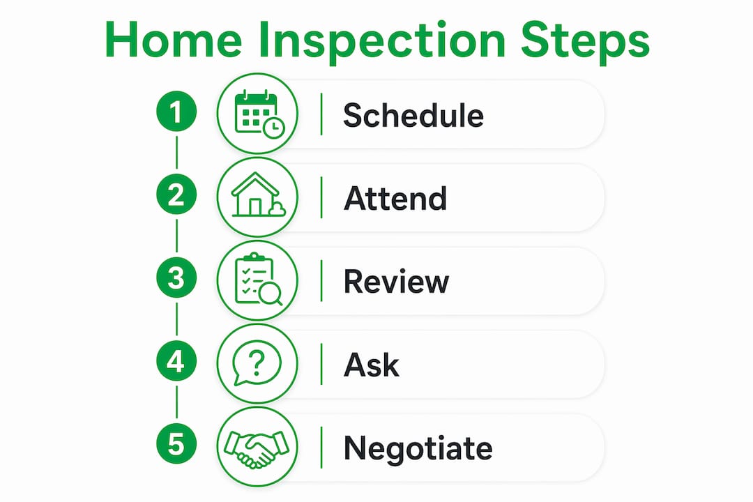 Infographic outlining five home inspection steps
