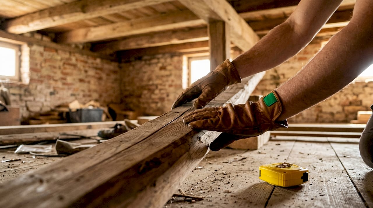 Inspector examining cracked foundation in basement
