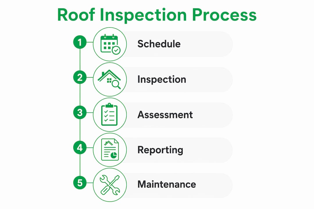 Infographic illustrating roof inspection process steps