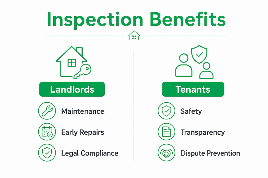 Infographic comparing landlord and tenant benefits of rental inspections