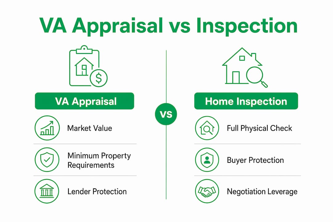 Infographic comparing VA appraisal and home inspection