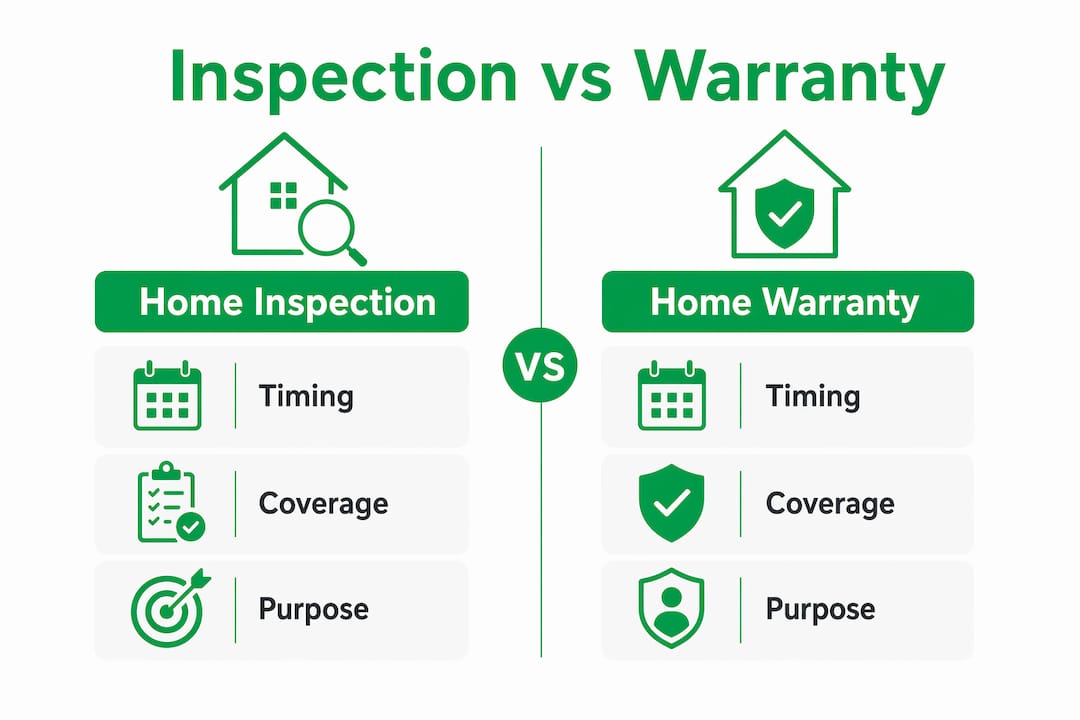 Infographic comparing home inspection and home warranty differences