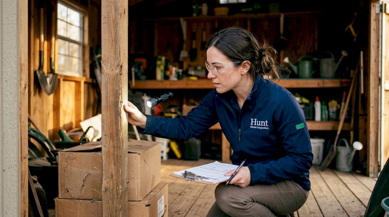 Certified inspector checking home foundation