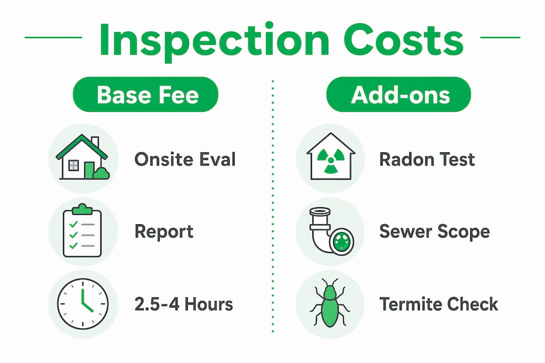 Infographic comparing base fee and add-on home inspection costs