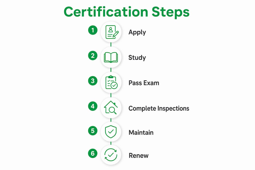 Infographic illustrating InterNACHI certification steps
