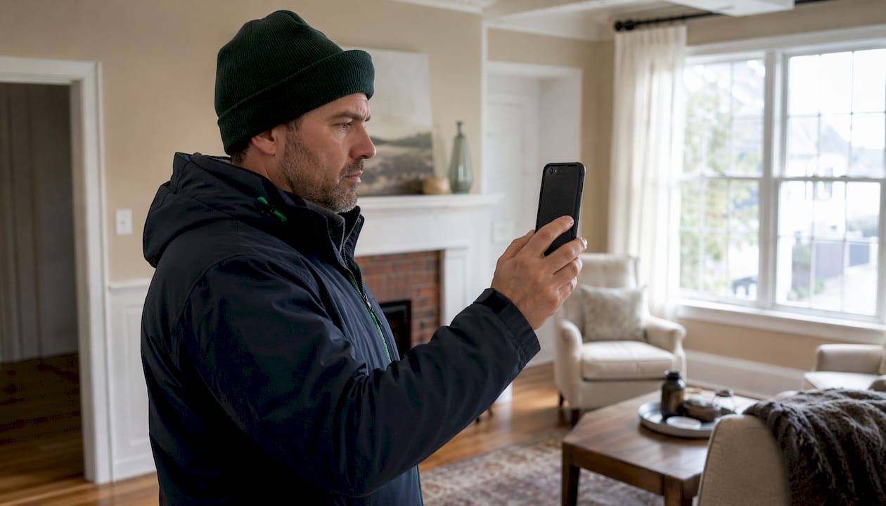 Inspector recording video walkthrough on phone