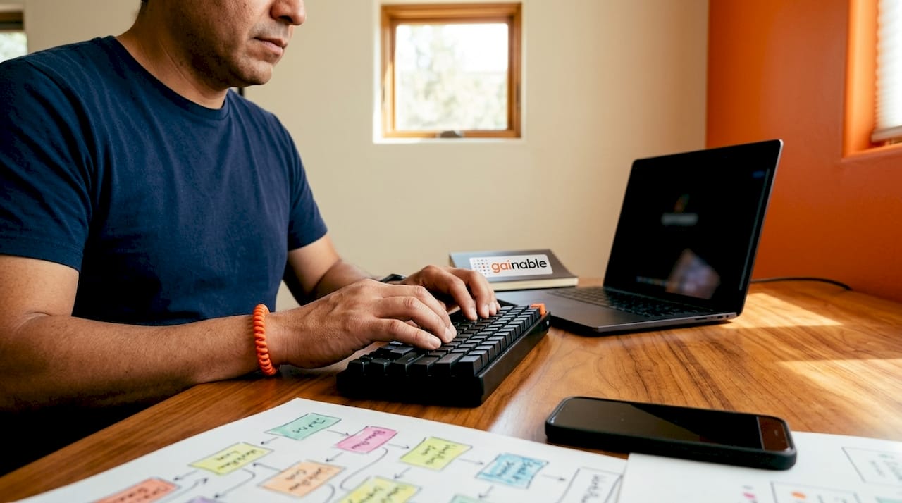 Hands typing at desk converting spreadsheet