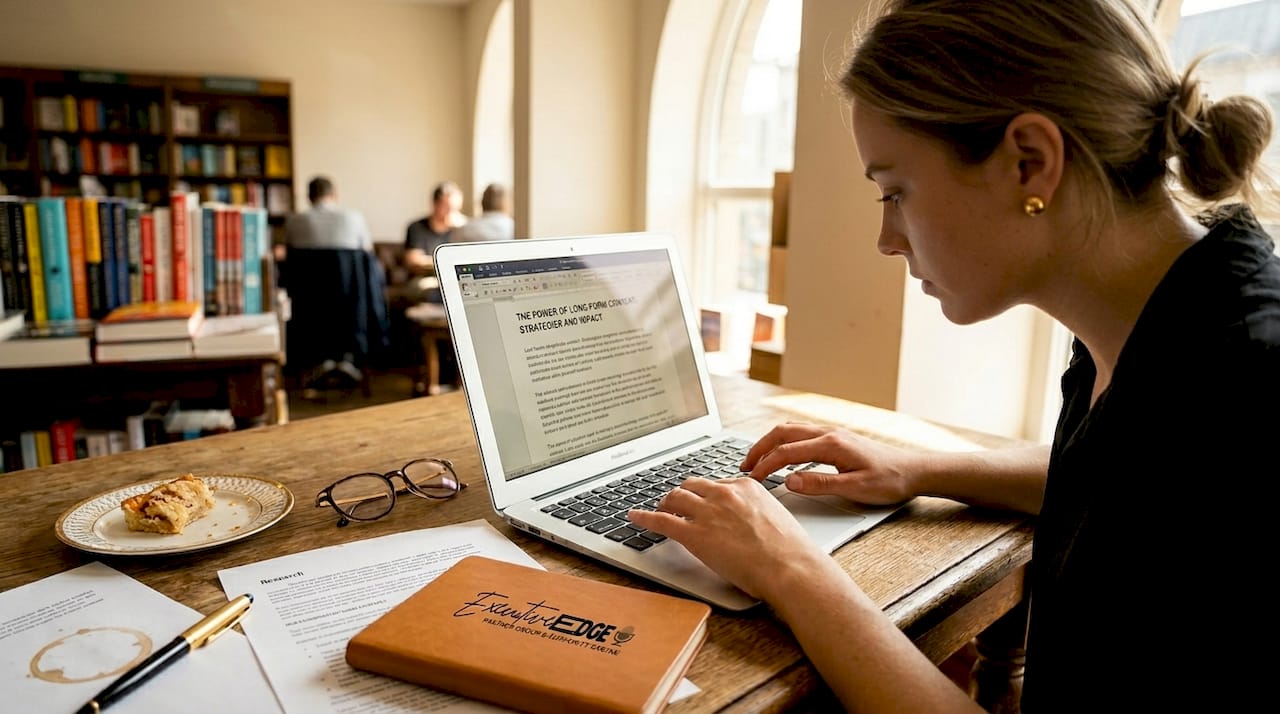 Content writer drafting long-form article