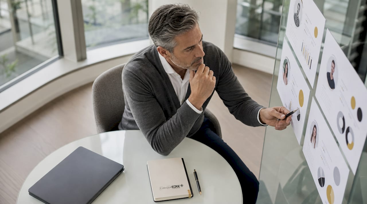 Man reviewing customer personas in home office