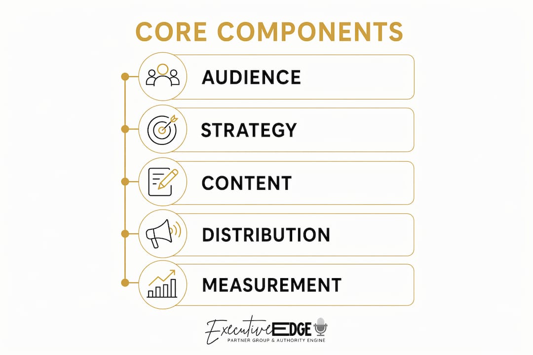 Infographic illustrating five core content marketing components