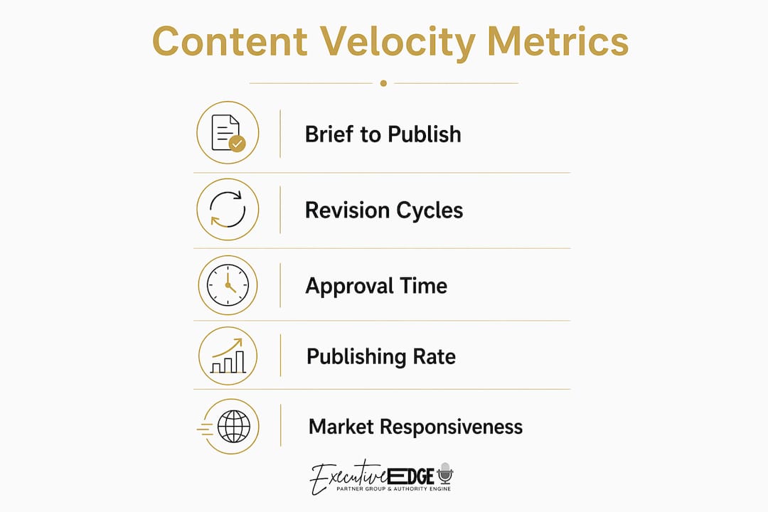 Infographic showing key content velocity metrics in vertical flow